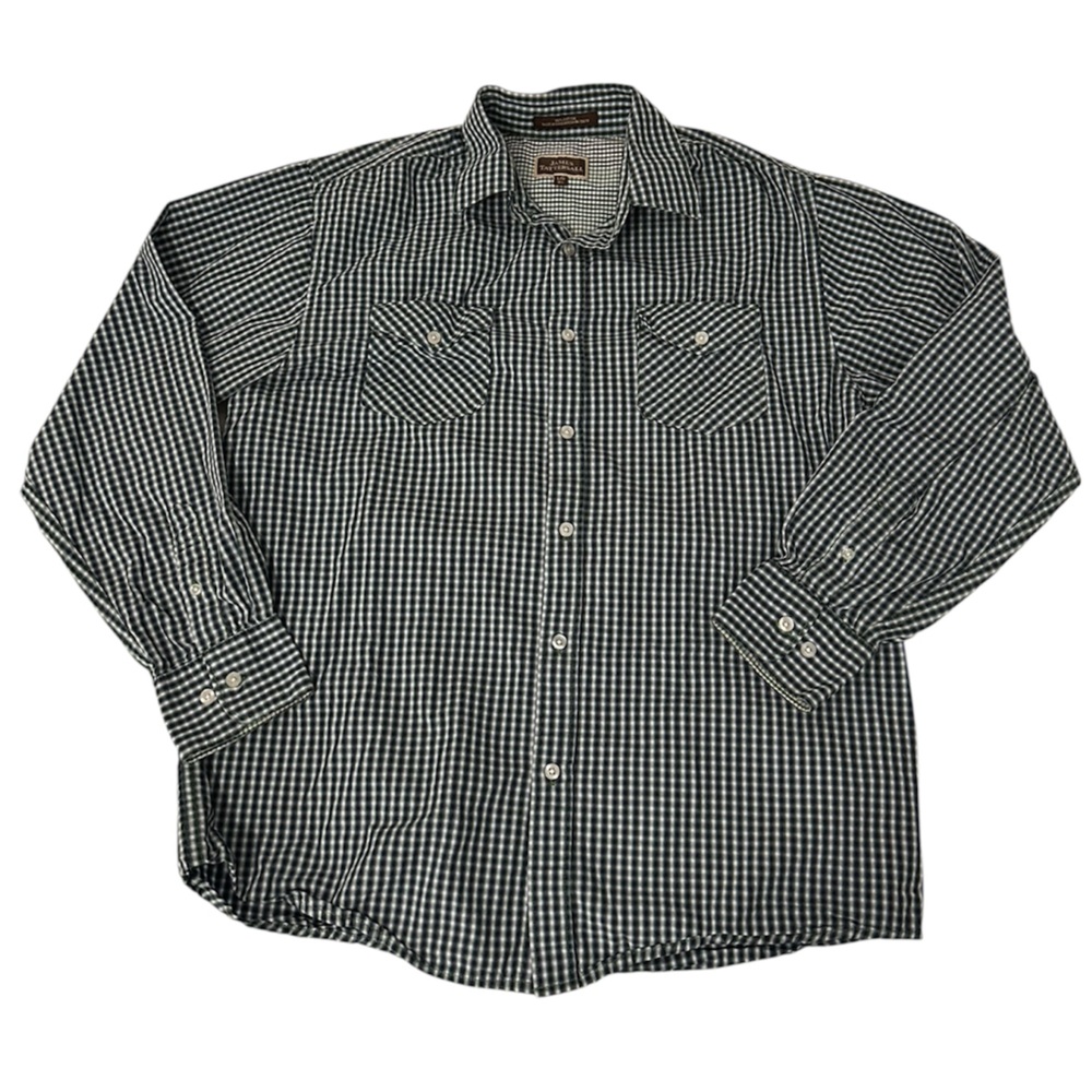 James Tattersall Men’s Long Sleeve Button Up Shirt Large 16.5 Blue Check Casual